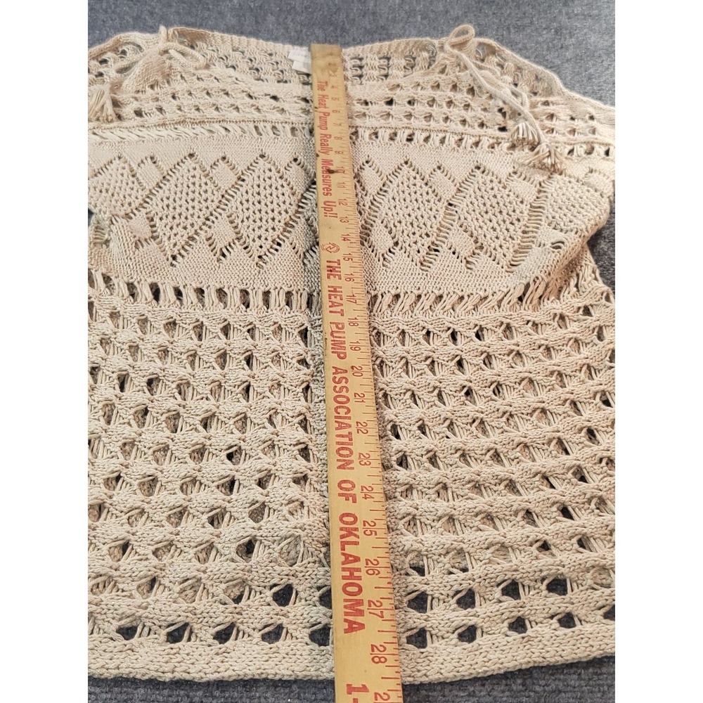 Chico's Open Knit Sweater Sz 1 Cold Shoulder Tassel Boho Hipster Summer Top Boho - Picture 5 of 8